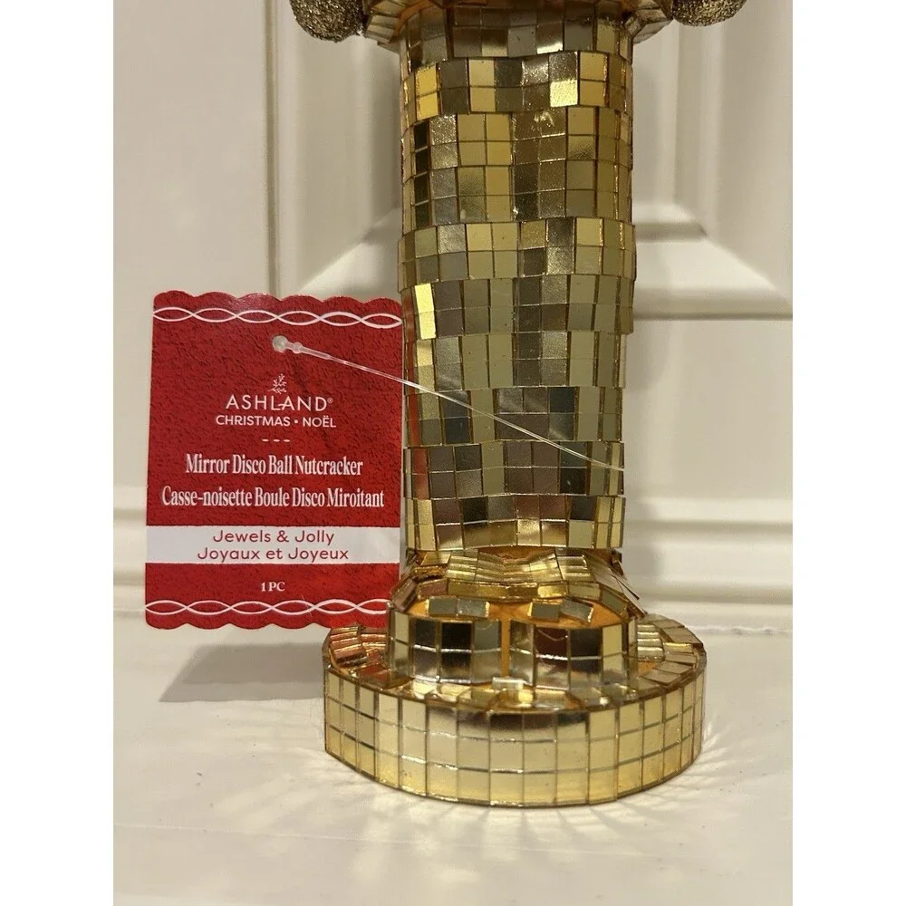 Ashland Mirror Disco Ball Nutcracker Gold Glass Christmas Decor 12in